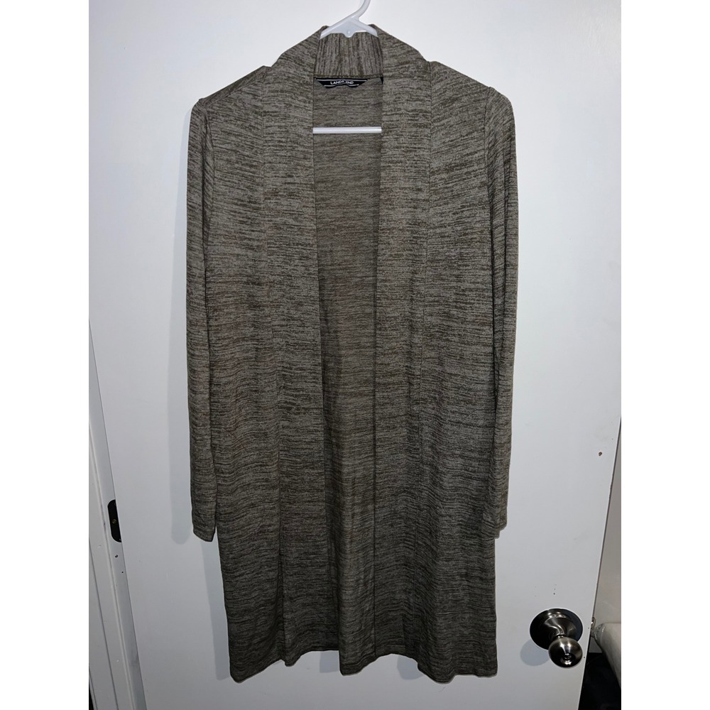Lands End Womens XS Brown Space Dye Open Front Long Sleeve Cardigan Sweater